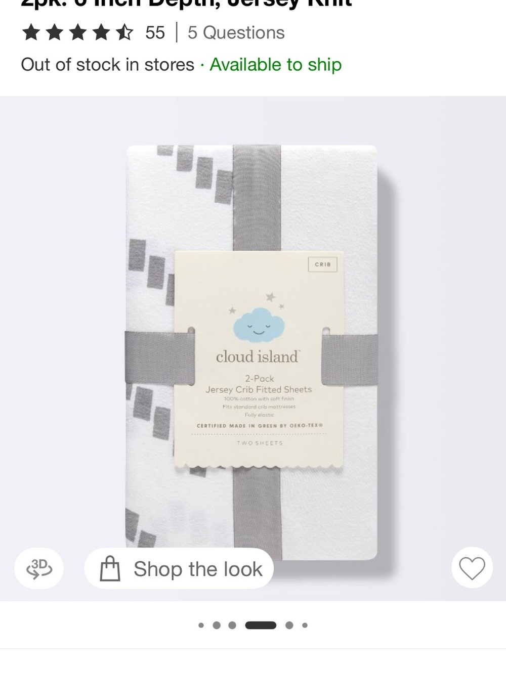 cloud island White and Gray 2-Pack Jersey Crib Fitted Sheets